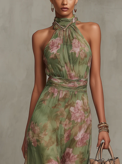 Livia — Vestido Maxi Floral con Cuello Halter
