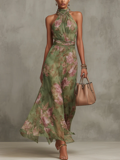 Livia — Vestido Maxi Floral con Cuello Halter