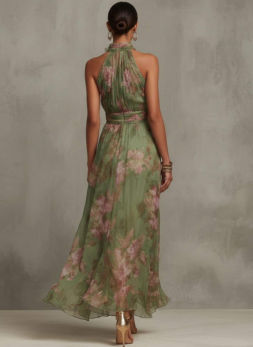 Livia — Vestido Maxi Floral con Cuello Halter