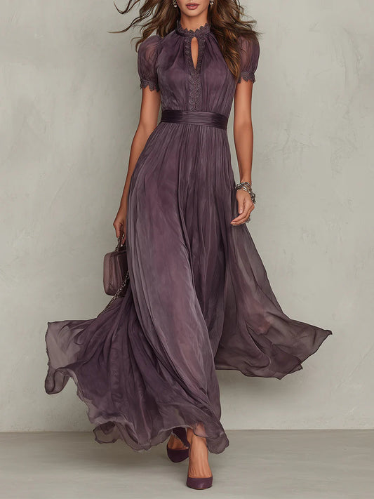 Vestido de Encaje Violeta Flavia con Escote Caído