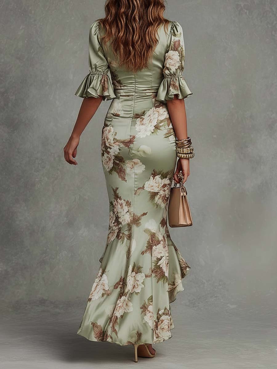 Anastasia — Vestido Maxi de Satén Floral