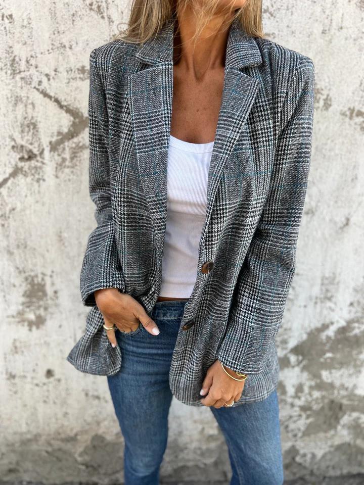 Blazer a Cuadros Casual con Solapas - Versátil Blazer