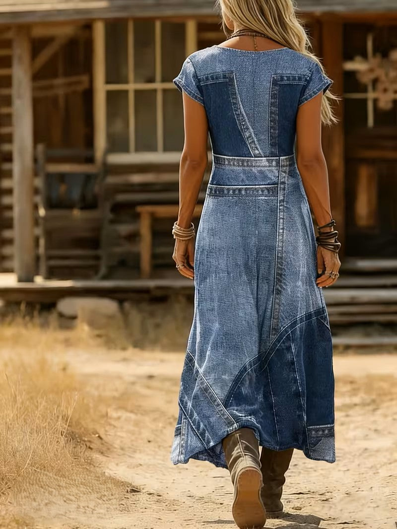 Vestido Vintage Casual de Manga Larga - Vestido Midi Cómodo