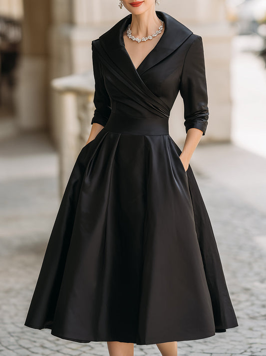Auréve — Vestido Midi A-Line con Cuello Draped de Satén