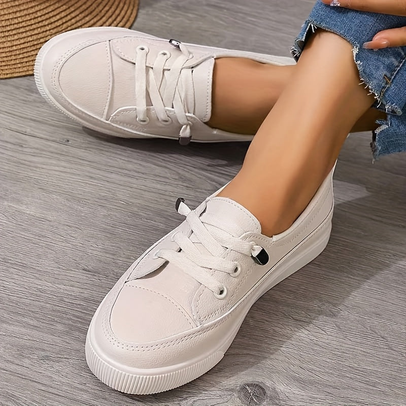 Azzy - Cómodos Zapatos planos de mujer blancos con cordones transpirables