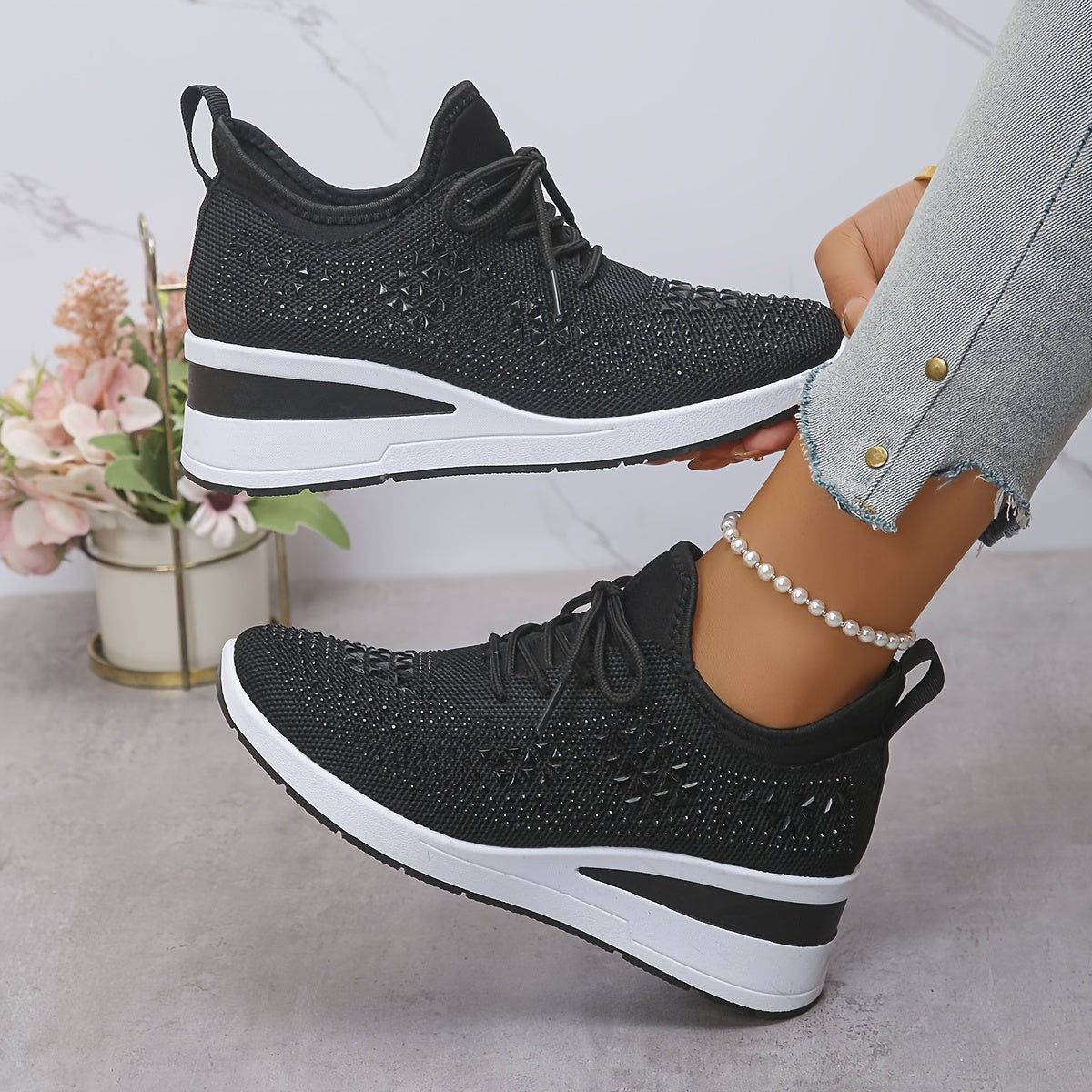Zapatillas casuales - Transpirables para mujeres adornadas con cristales