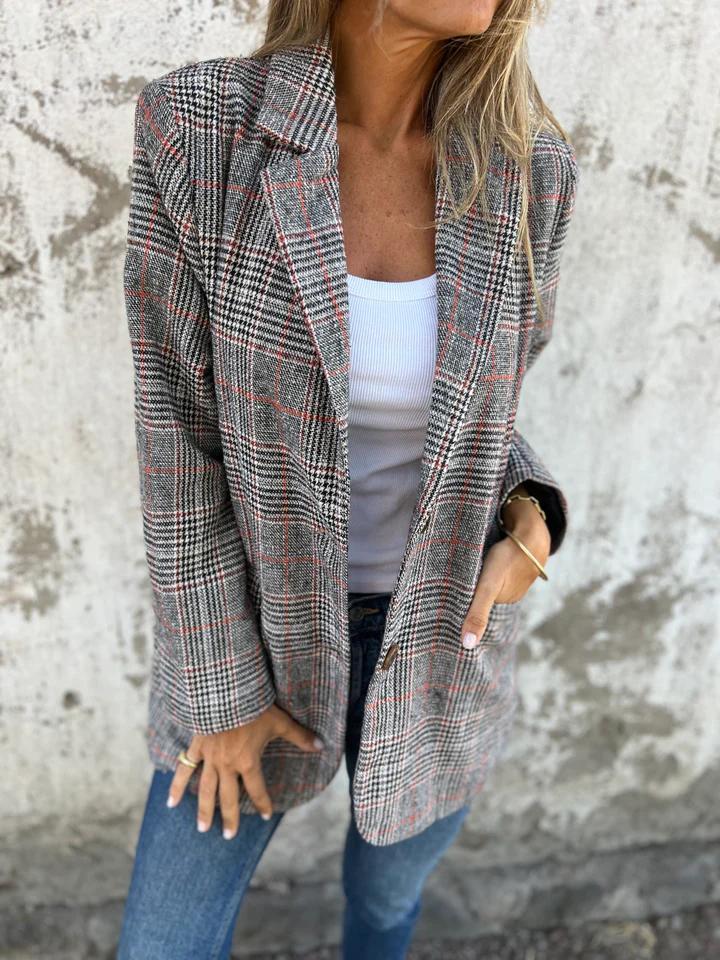 Blazer a Cuadros Casual con Solapas - Versátil Blazer