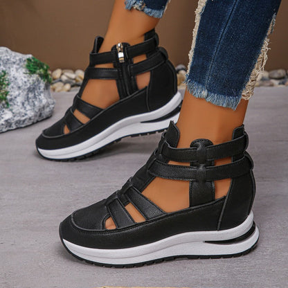 Sandalias de cuña cómodas y ligeras con cremallera lateral