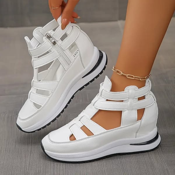 Sandalias de cuña cómodas y ligeras con cremallera lateral