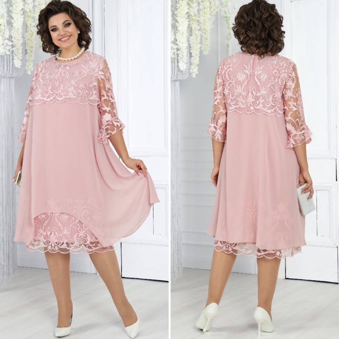 Célène — Vestido Maxi de Chifón Bordado con Cuello Redondo
