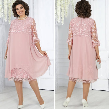 Célène — Vestido Maxi de Chifón Bordado con Cuello Redondo