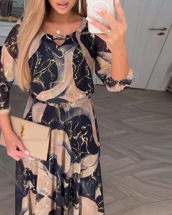 Vestido elegante de gasa - Estampado Maxi con mangas tres cuartos