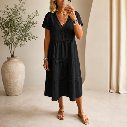 Velorie — Vestido Midi de Encaje con Escote en V