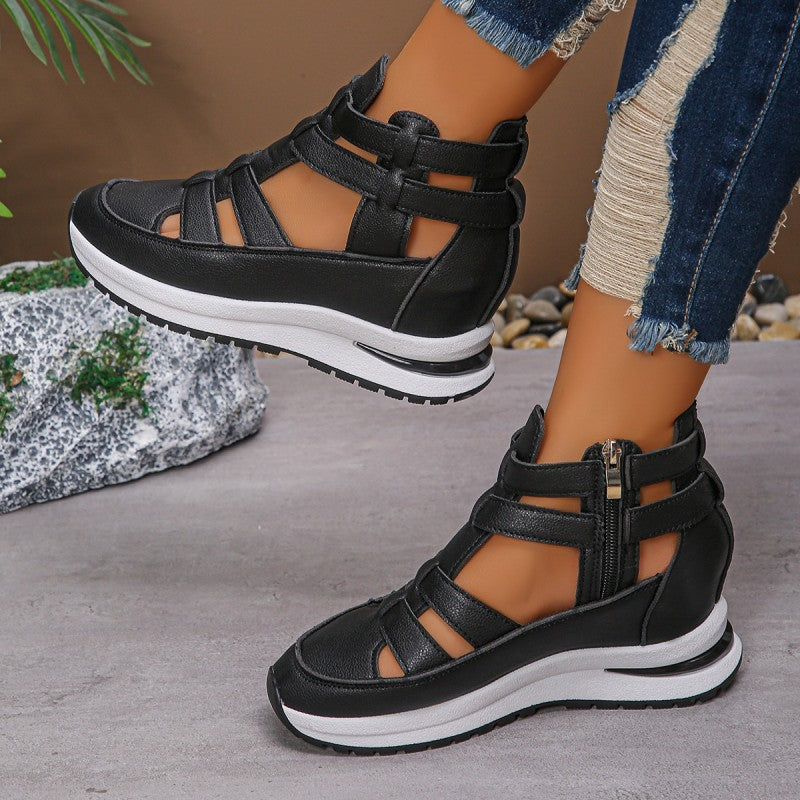 Sandalias de cuña cómodas y ligeras con cremallera lateral