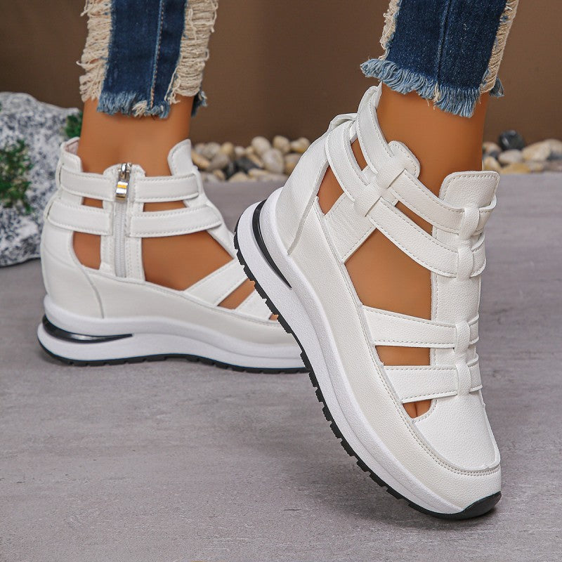 Sandalias de cuña cómodas y ligeras con cremallera lateral