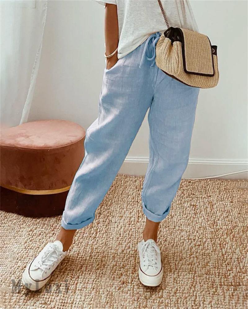 Lirèa — Pantalones Anchos de Algodón y Lino de Cintura Alta