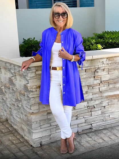 Veloire — Chaqueta de Camisa de Algodón de Largo para Mujer