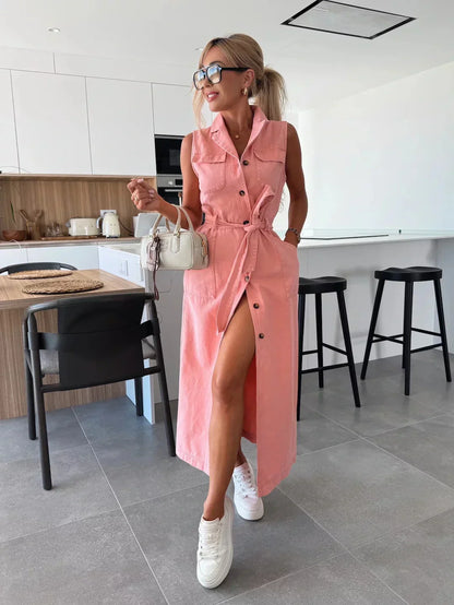 Isabelle — Vestido Maxi de Denim con Cinturón
