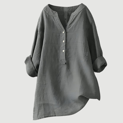 Blusa de lino holgada con botones de Velora