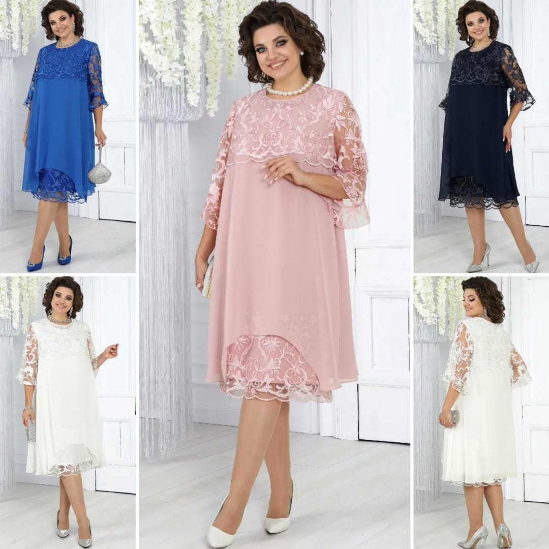 Célène — Vestido Maxi de Chifón Bordado con Cuello Redondo