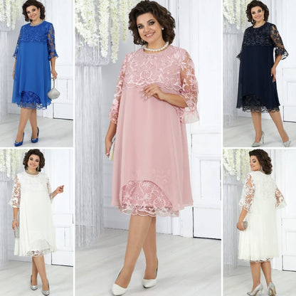 Célène — Vestido Maxi de Chifón Bordado con Cuello Redondo