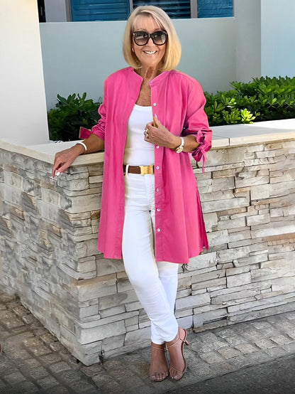 Veloire — Chaqueta de Camisa de Algodón de Largo para Mujer