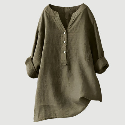 Blusa de lino holgada con botones de Velora