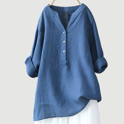 Blusa de lino holgada con botones de Velora