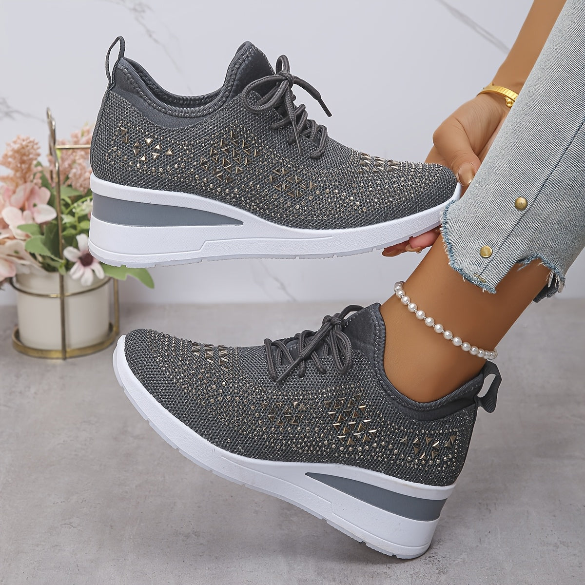 Zapatillas casuales - Transpirables para mujeres adornadas con cristales