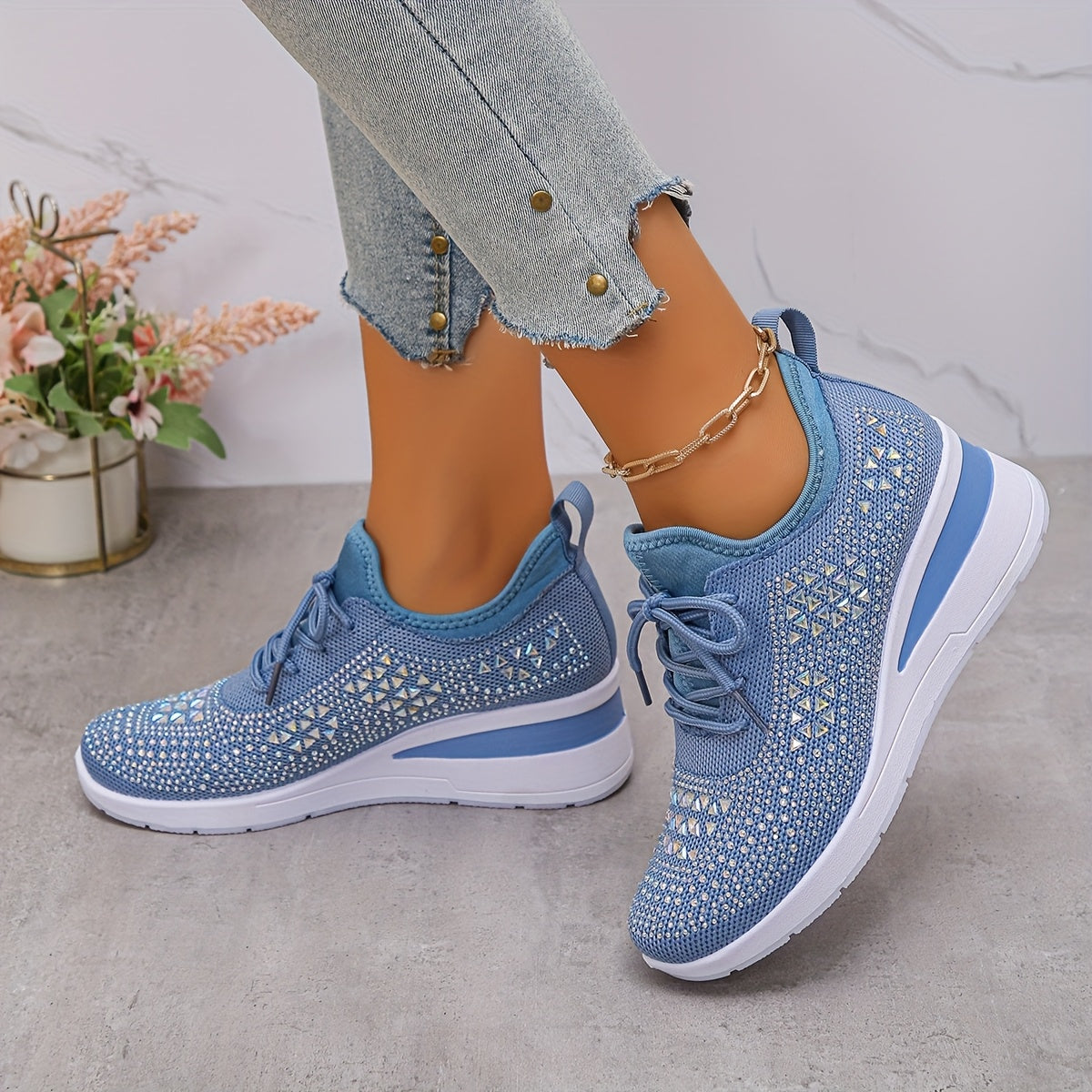 Zapatillas casuales - Transpirables para mujeres adornadas con cristales