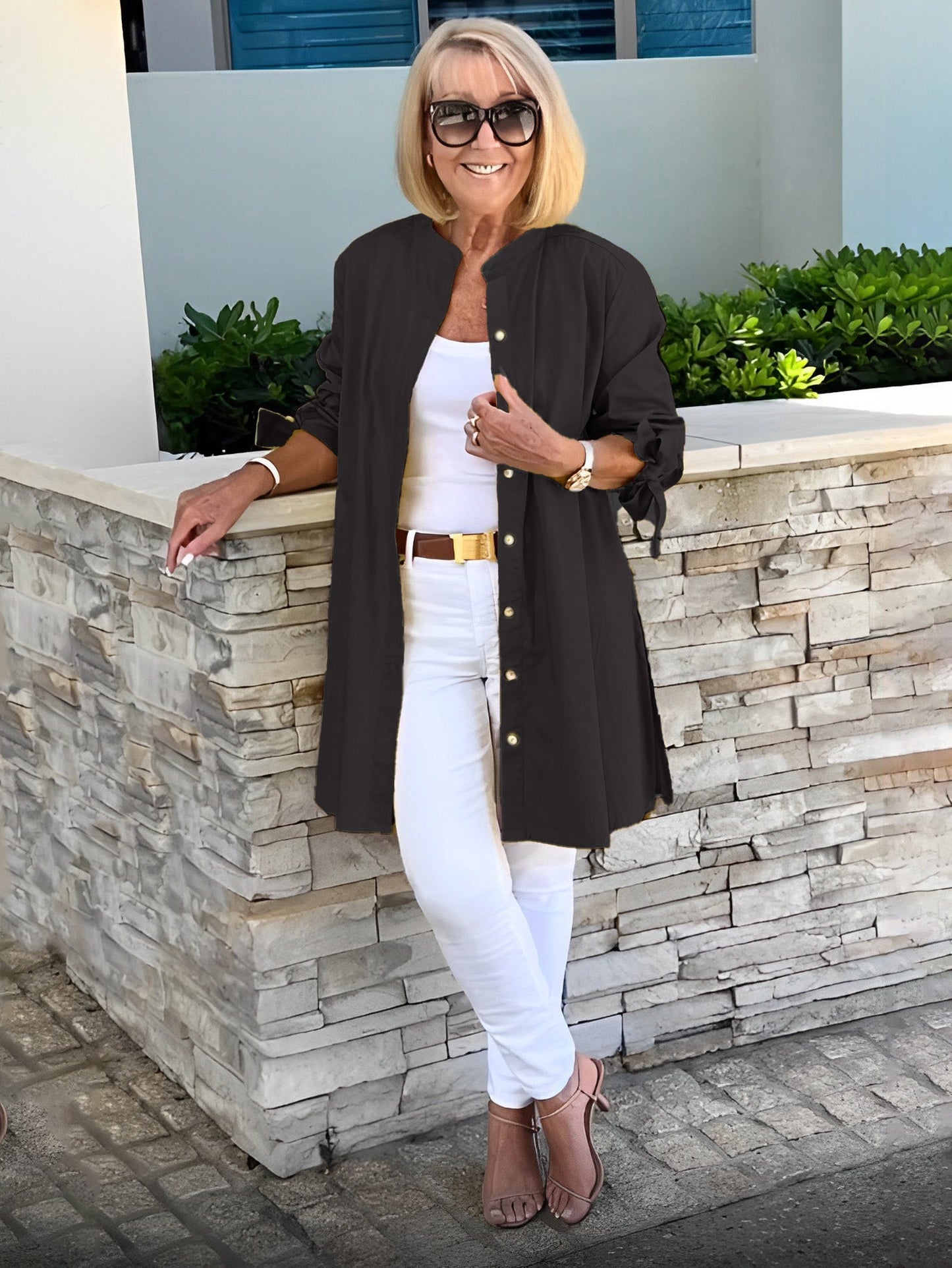 Veloire — Chaqueta de Camisa de Algodón de Largo para Mujer