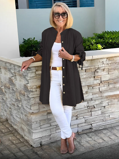 Veloire — Chaqueta de Camisa de Algodón de Largo para Mujer
