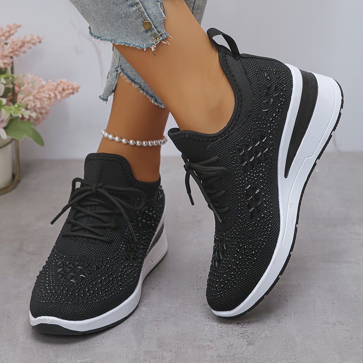 Zapatillas casuales - Transpirables para mujeres adornadas con cristales
