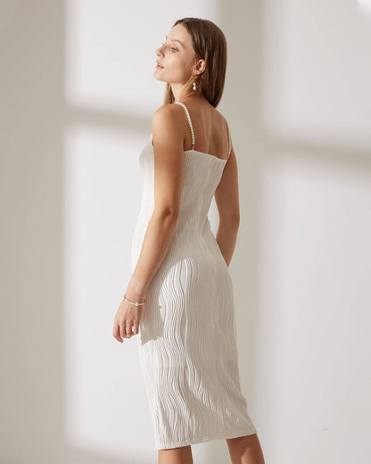 Mireille - Vestido Midi de Tirantes de Perlas con Textura Ripple