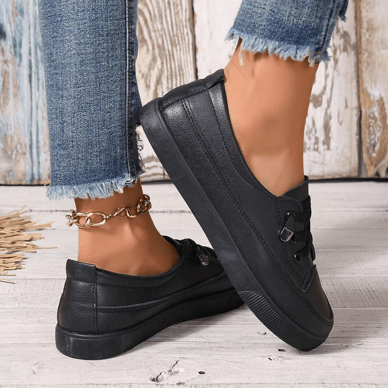 Azzy - Cómodos Zapatos planos de mujer blancos con cordones transpirables