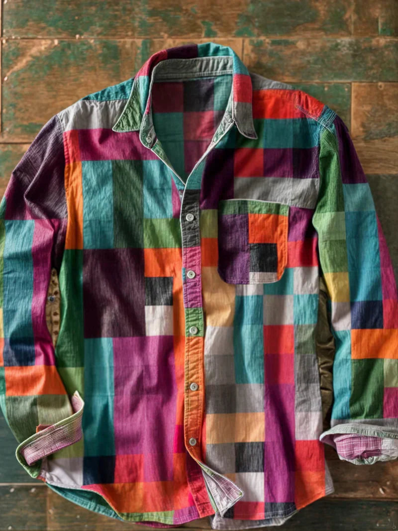 Camisa de Patchwork — Diseño de Bloques de Color Audaz