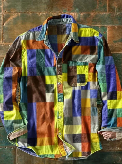 Camisa de Patchwork — Diseño de Bloques de Color Audaz