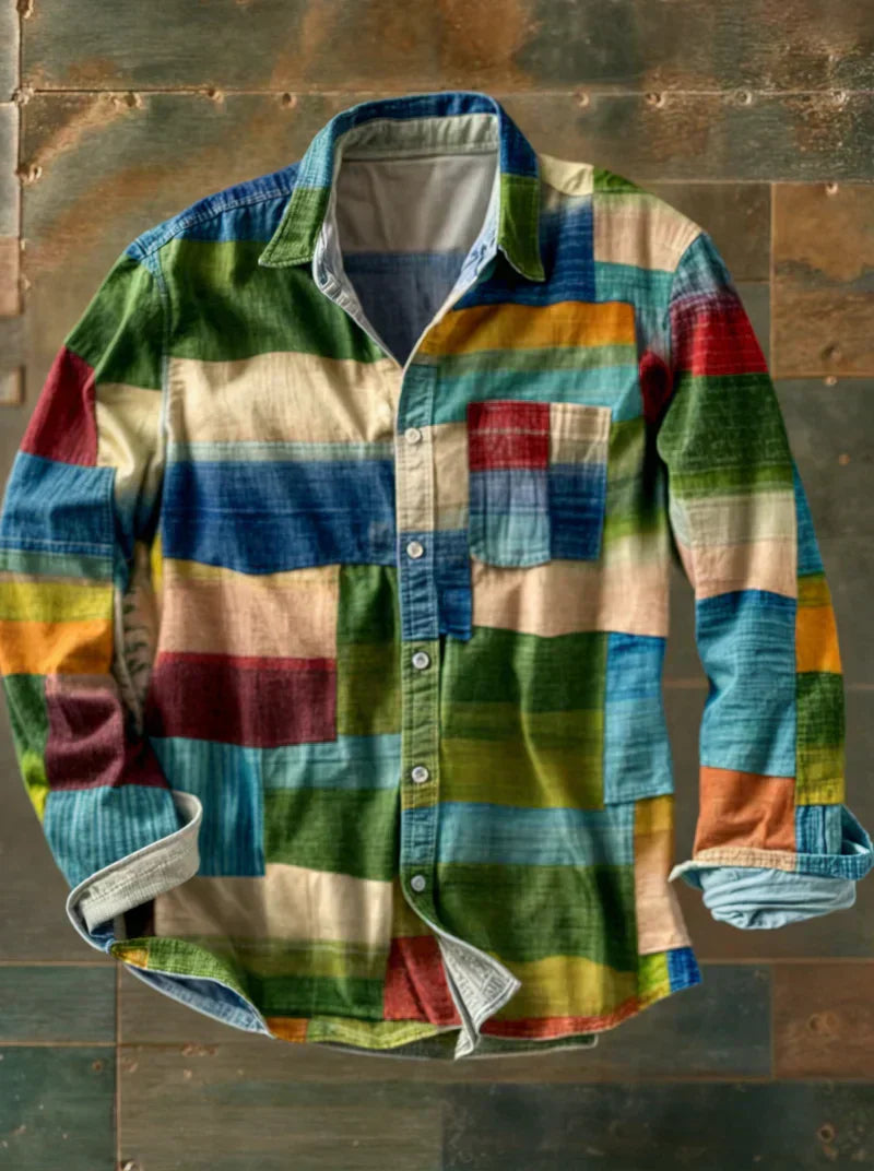 Camisa de Patchwork — Diseño de Bloques de Color Audaz