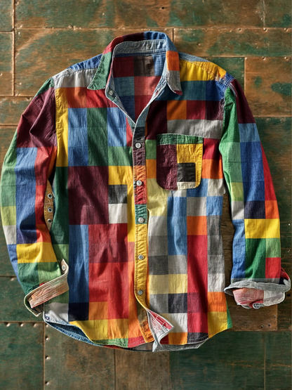Camisa de Patchwork — Diseño de Bloques de Color Audaz