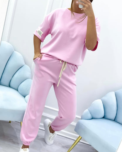Tessara  —  Conjunto de Top Sólido Relajado para Mujeres y Pantalones de Pierna Ancha