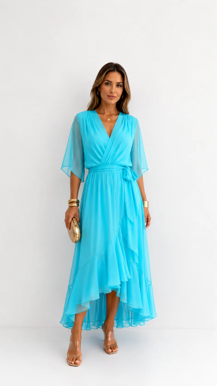 Léa — Vestido Maxi de Chiffon Floral