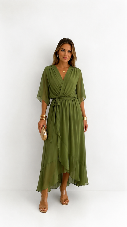 Léa — Vestido Maxi de Chiffon Floral