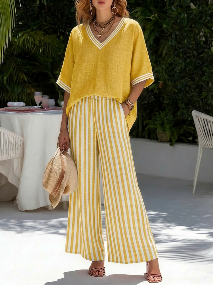 Conjunto Elegante de Lino y Algodón a Rayas Amelia