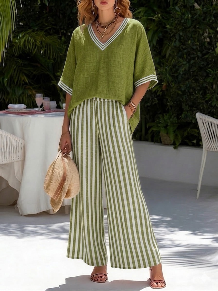 Conjunto Elegante de Lino y Algodón a Rayas Amelia