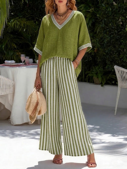 Conjunto Elegante de Lino y Algodón a Rayas Amelia