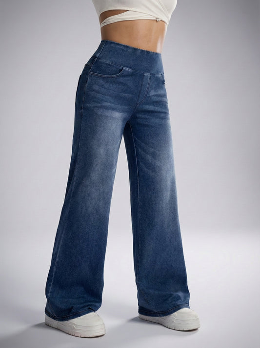 Pantalones de Pierna Ancha con Control de Abdomen - Elegantes