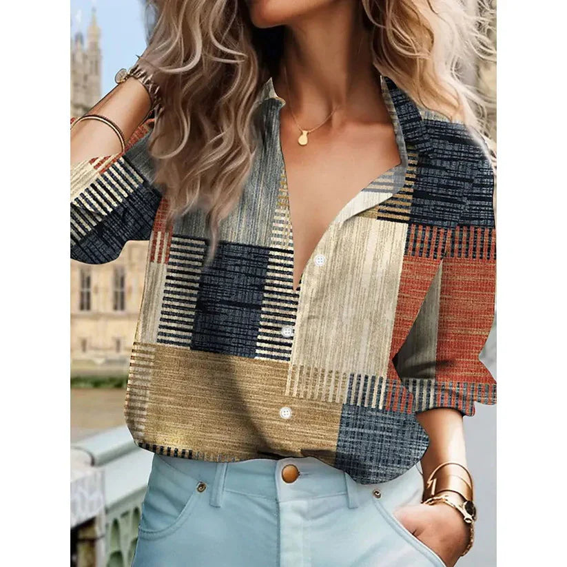 Blusa de Bloques de Color - Elegante Blusa de Bloques de Color