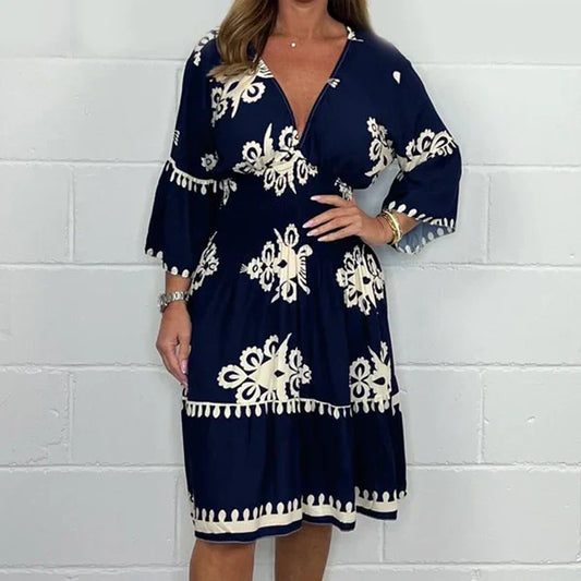 Vestido Midi Bohemio con Escote en V Liora