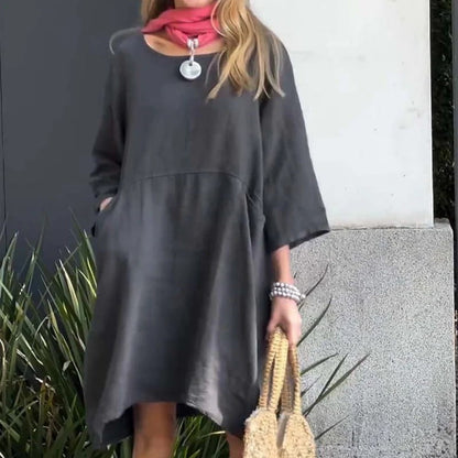 Vestido Midi Fluyente de Elegancia Suave Drapada - Confortable Vestido