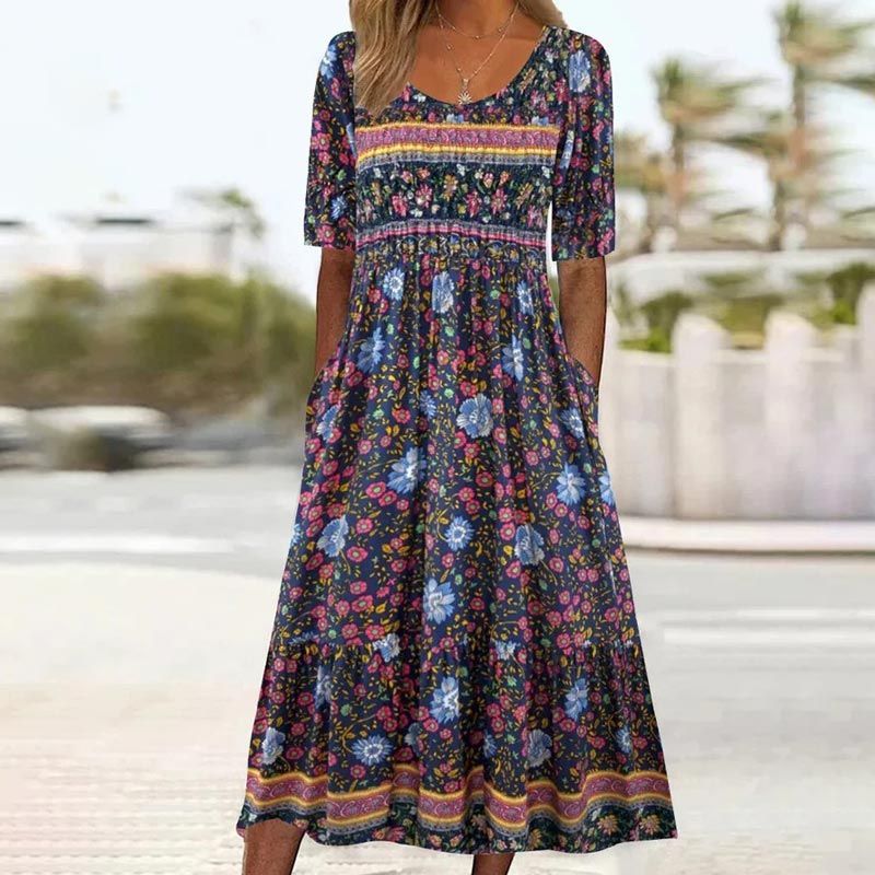 Bohème — Vestido midi de algodón impreso con mangas cortas